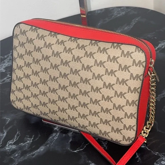 MICHAEL KORS Women’s Crossbody Bag Red Multi Canvas Leather Trim AUTHENTIC - Picture 8 of 13